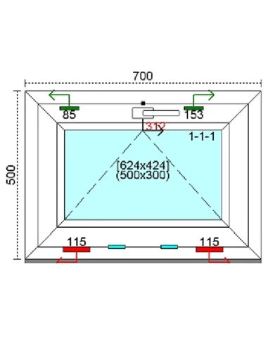 Kunststofffenster PVC Fenster 70 x 50 cm KIPP Kömmerling 76 MD