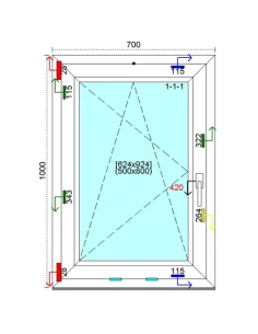 Kunststofffenster PVC Fenster 70 x 100 cm DREH/KIPP Kömmerling 76 MD 2