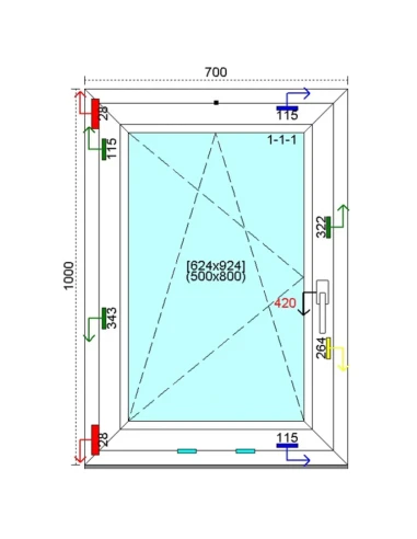 Kunststofffenster PVC Fenster 70 x 100 cm DREH/KIPP Kömmerling 76 MD