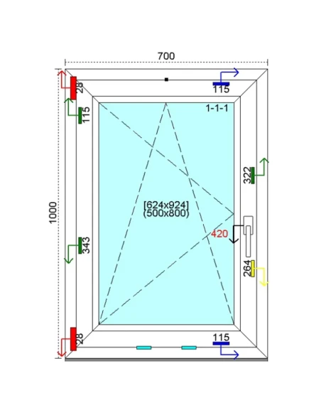 Kunststofffenster PVC Fenster 70 x 100 cm DREH/KIPP Kömmerling 76 MD