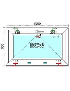 Kunststofffenster PVC Fenster 60 x 100 cm KIPP Kömmerling 76 MD 2
