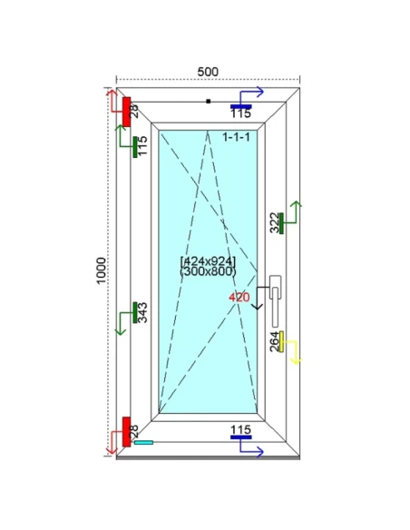 Kunststofffenster PVC Fenster 50 x 100 cm DREH/KIPP Kömmerling 76 MD