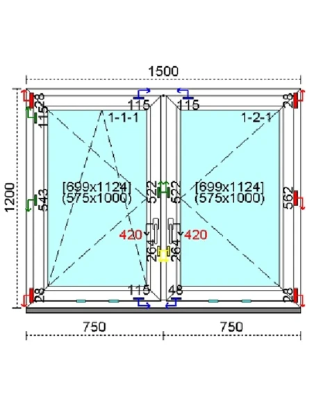 Kunststofffenster PVC Fenster 150 x 120 cm DREH/KIPP | DREH Kömmerling 76 MD