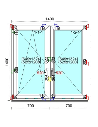 Kunststofffenster PVC Fenster 140 x 140 cm DREH/KIPP | DREH Kömmerling 76 MD