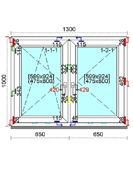 Kunststofffenster PVC Fenster 130 x 100 cm DREH/KIPP | DREH Kömmerling 76 MD