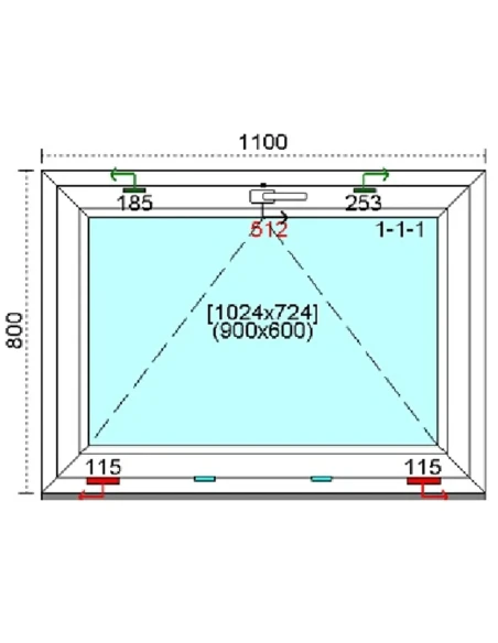 Kunststofffenster PVC Fenster 110 x 80 cm KIPP Kömmerling 76 MD