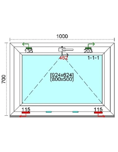 Kunststofffenster PVC Fenster 100 x 70 cm KIPP Kömmerling 76 MD