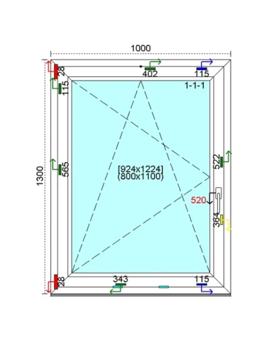 Kunststofffenster PVC Fenster 100 x 130 cm DREH/KIPP Kömmerling 76 MD