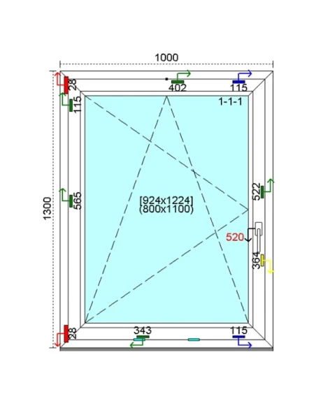 Kunststofffenster PVC Fenster 100 x 130 cm DREH/KIPP Kömmerling 76 MD