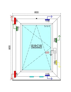 Kunststofffenster PVC Fenster 60 x 80 cm DREH-KIPP Kömmerling 88 MD 2