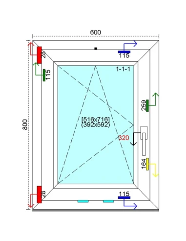 Kunststofffenster PVC Fenster 60 x 80 cm DREH-KIPP Kömmerling 88 MD