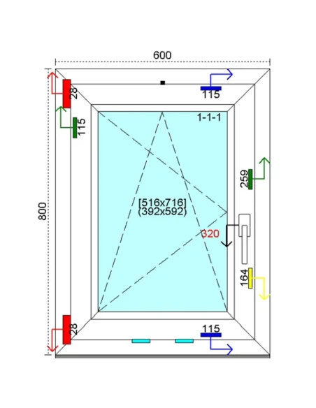 Kunststofffenster PVC Fenster 60 x 80 cm DREH-KIPP Kömmerling 88 MD