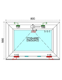 Kunststofffenster PVC Fenster 80 x 55 cm KIPP Kömmerling 88 MD 2