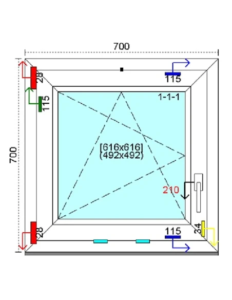 Kunststofffenster PVC Fenster 70 x 70 cm DREH-KIPP Kömmerling 88 MD