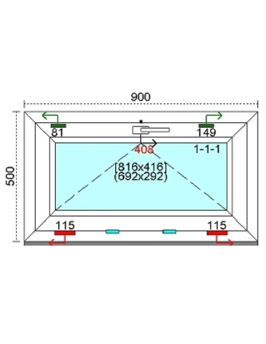 Kunststofffenster PVC Fenster 90 x 50 cm KIPP Kömmerling 88 MD
