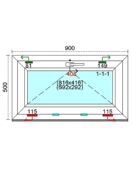 Kunststofffenster PVC Fenster 90 x 50 cm KIPP Kömmerling 88 MD