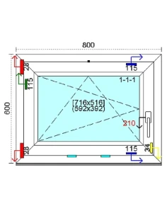 Kunststofffenster PVC Fenster 80 x 60 cm DREH-KIPP Kömmerling 88 MD 2