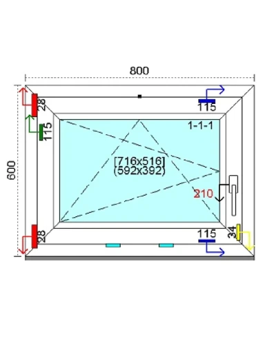 Kunststofffenster PVC Fenster 80 x 60 cm DREH-KIPP Kömmerling 88 MD