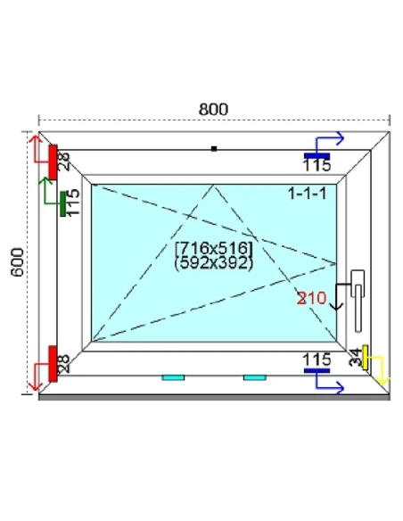 Kunststofffenster PVC Fenster 80 x 60 cm DREH-KIPP Kömmerling 88 MD