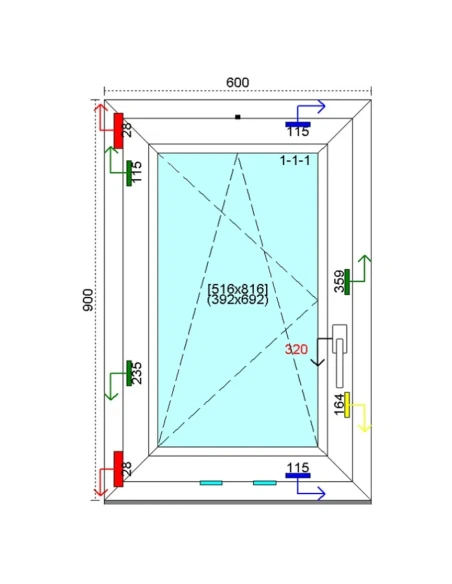 Kunststofffenster PVC Fenster 60 x 90 cm DREH-KIPP Kömmerling 88 MD