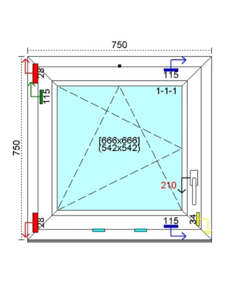 Kunststofffenster PVC Fenster 75 x 75 cm DREH-KIPP Kömmerling 88 MD