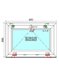 Kunststofffenster PVC Fenster 90 x 60 cm KIPP Kömmerling 88 MD 2