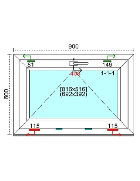 Kunststofffenster PVC Fenster 90 x 60 cm KIPP Kömmerling 88 MD
