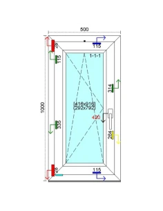 Kunststofffenster PVC Fenster 50 x 100 cm DREH-KIPP Kömmerling 88 MD 2