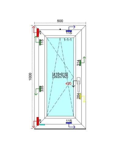 Kunststofffenster PVC Fenster 50 x 100 cm DREH-KIPP Kömmerling 88 MD