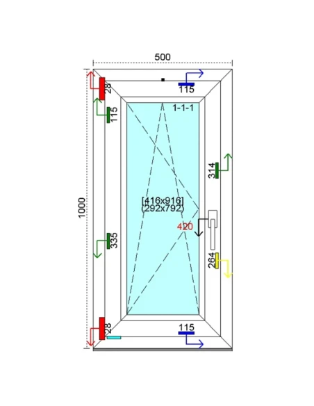 Kunststofffenster PVC Fenster 50 x 100 cm DREH-KIPP Kömmerling 88 MD
