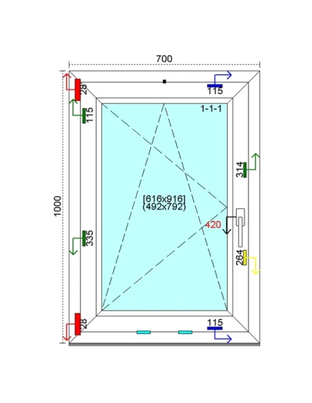 Kunststofffenster PVC Fenster 70 x 100 cm DREH-KIPP Kömmerling 88 MD