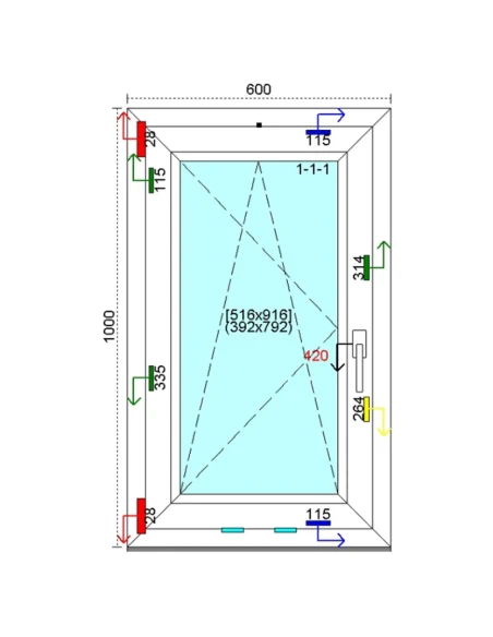 Kunststofffenster PVC Fenster 60 x 100 cm DREH-KIPP Kömmerling 88 MD