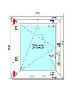 Kunststofffenster PVC Fenster 75 x 90 cm DREH-KIPP Kömmerling 88 MD 2