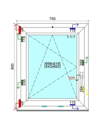 Kunststofffenster PVC Fenster 75 x 90 cm DREH-KIPP Kömmerling 88 MD