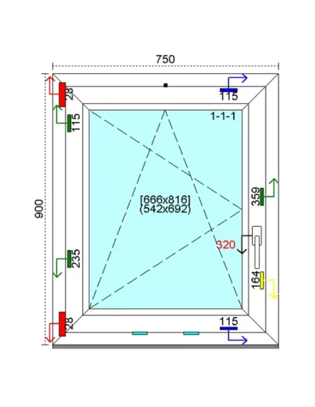 Kunststofffenster PVC Fenster 75 x 90 cm DREH-KIPP Kömmerling 88 MD