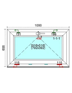 Kunststofffenster PVC Fenster 100 x 60 cm KIPP Kömmerling 88 MD 2