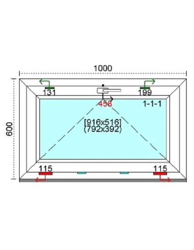 Kunststofffenster PVC Fenster 100 x 60 cm KIPP Kömmerling 88 MD