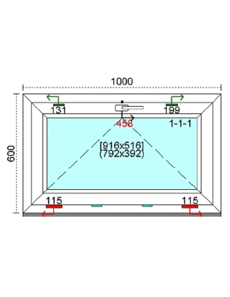 Kunststofffenster PVC Fenster 100 x 60 cm KIPP Kömmerling 88 MD