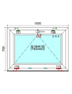 Kunststofffenster PVC Fenster 100 x 70 cm KIPP Kömmerling 88 MD 2