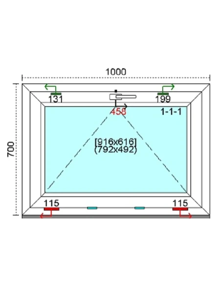 Kunststofffenster PVC Fenster 100 x 70 cm KIPP Kömmerling 88 MD