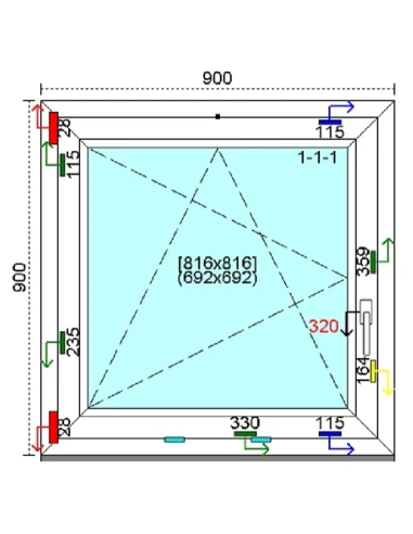 Kunststofffenster PVC Fenster 90 x 90 cm DREH-KIPP Kömmerling 88 MD