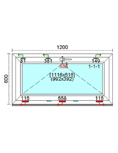 Kunststofffenster PVC Fenster 120 x 60 cm KIPP Kömmerling 88 MD
