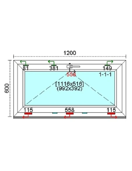 Kunststofffenster PVC Fenster 120 x 60 cm KIPP Kömmerling 88 MD