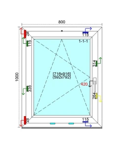 Kunststofffenster PVC Fenster 80 x 100 cm DREH-KIPP Kömmerling 88 MD 2