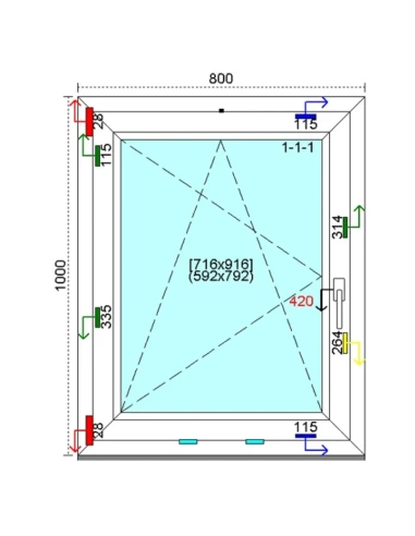 Kunststofffenster PVC Fenster 80 x 100 cm DREH-KIPP Kömmerling 88 MD