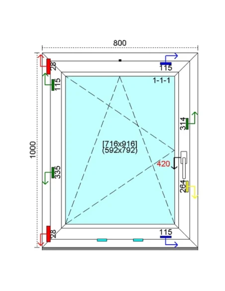 Kunststofffenster PVC Fenster 80 x 100 cm DREH-KIPP Kömmerling 88 MD