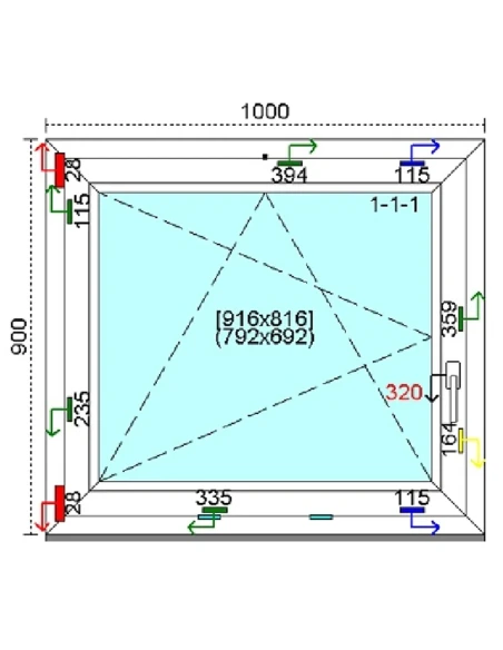Kunststofffenster PVC Fenster 100 x 90 cm DREH-KIPP Kömmerling 88 MD