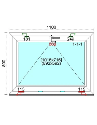 Kunststofffenster PVC Fenster 110 x 80 cm KIPP Kömmerling 88 MD