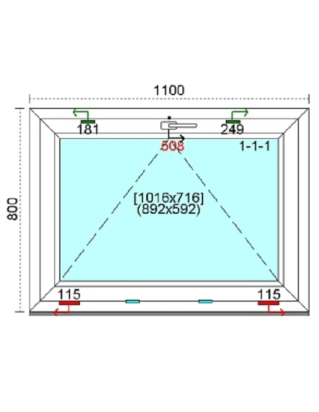 Kunststofffenster PVC Fenster 110 x 80 cm KIPP Kömmerling 88 MD