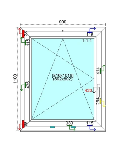 Kunststofffenster PVC Fenster 90 x 110 cm DREH-KIPP Kömmerling 88 MD